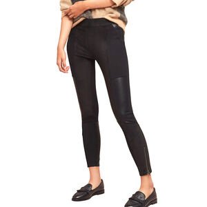 Anthropologie Ponte Faux Leather Moto Leggings 25 Black Ankle Zip Pull On Casual